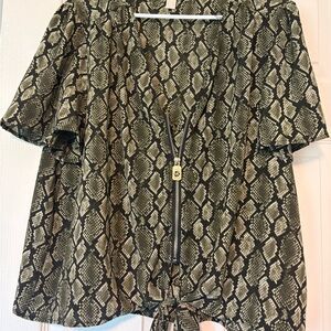 Snake Print Zip-Up Blouse Michael Kors